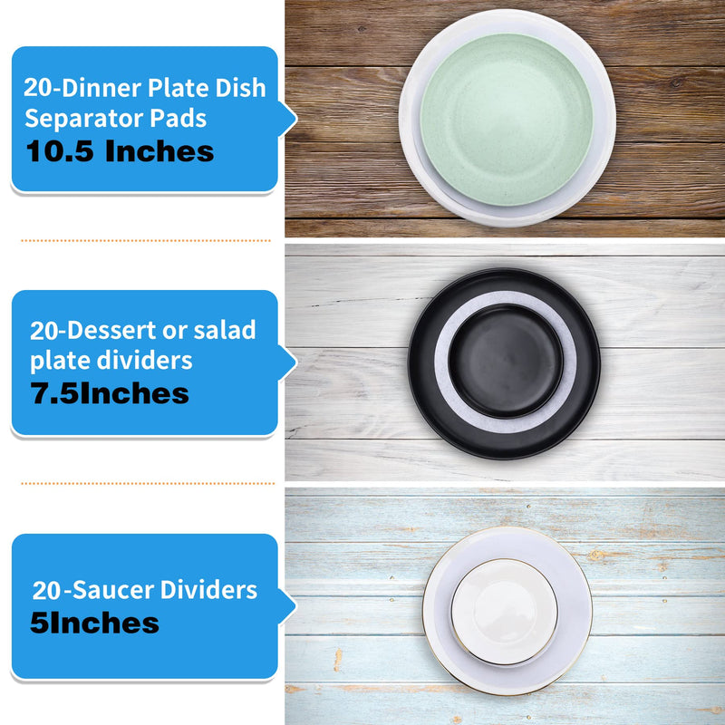 [Australia] - Imncya Plate Separators Storage, Set Of 60 And 3 Different Size, Thick and Premium Soft Felt Plate Dividers For China, Dish, Coffee Saucers Protecting and Stacking White 60 Pcs 