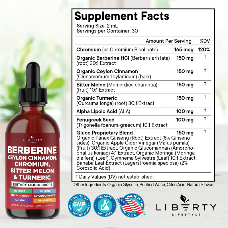 [Australia] - Berberine with Ceylon Cinnamon Supplement Liquid Drops + Bitter Melon Extract, Glucomannan, Gymnema, Chromium, Turmeric, Panax Ginseng, Moringa- 8 OZ 8 Fl. Oz (Pack of 4) 