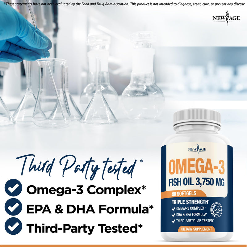 [Australia] - Triple Strength Omega 3 Fish Oil 3750 mg - EPA & DHA - Over 3000mg Omega-3 Fatty Acids - 1350mg EPA + 900mg DHA - Best Essential Fatty Acids, Burpless Fish Oil - 180 Count 90 Count (Pack of 2) 