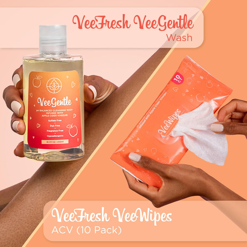 [Australia] - VeeFresh VeeDaily - VeeGentle Intimate Wash & VeeWipes ACV Sensitive Vee Bundle - Apple Cider Vinegar Infused Female Wipes for Women & Natural Feminine Wash for Sensitive Vees! 