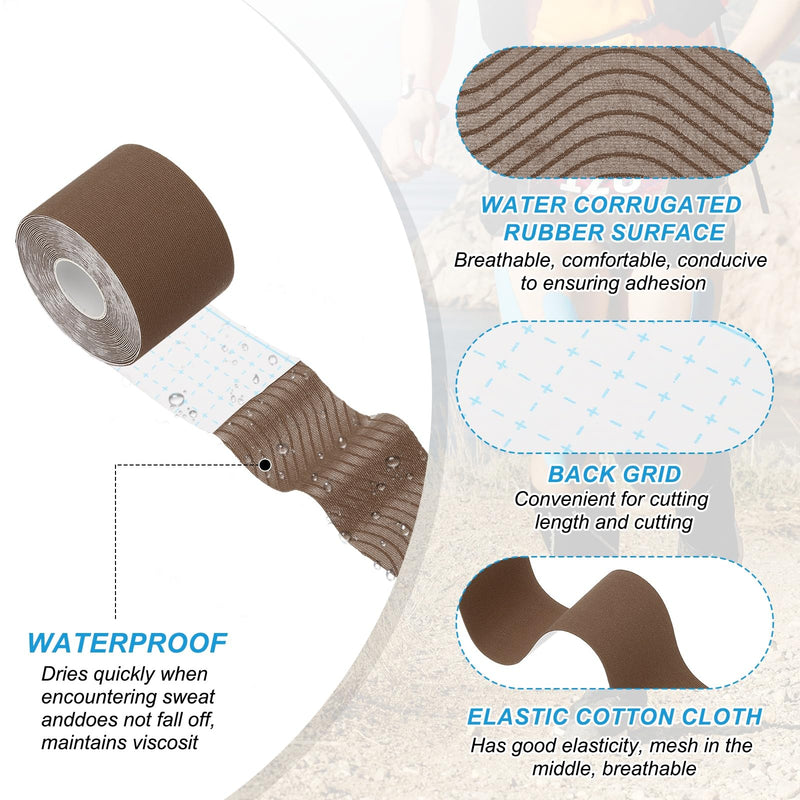 PATIKIL 5.5 Yard x 2 Inch Kinesiology Tape, 4 Roll Adhesive Cotton Sports Muscle Support Tapes Waterproof Elastic Tape for Knee Ankle Wrist Shoulder, Brown
