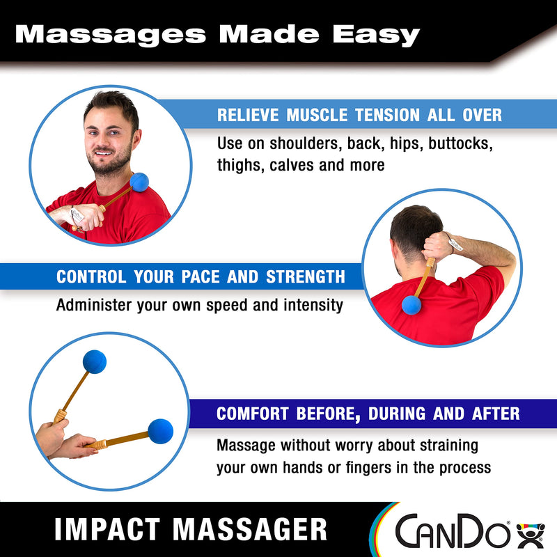 [Australia] - CanDo Percussion Massagers 2 Pack Manual Ball Massage, Flexible Stick Massage Tools for Sore Muscles, Back, Shoulders, Neck, Legs, and Total Body with Comfort Grip Wood Handles, Blue 