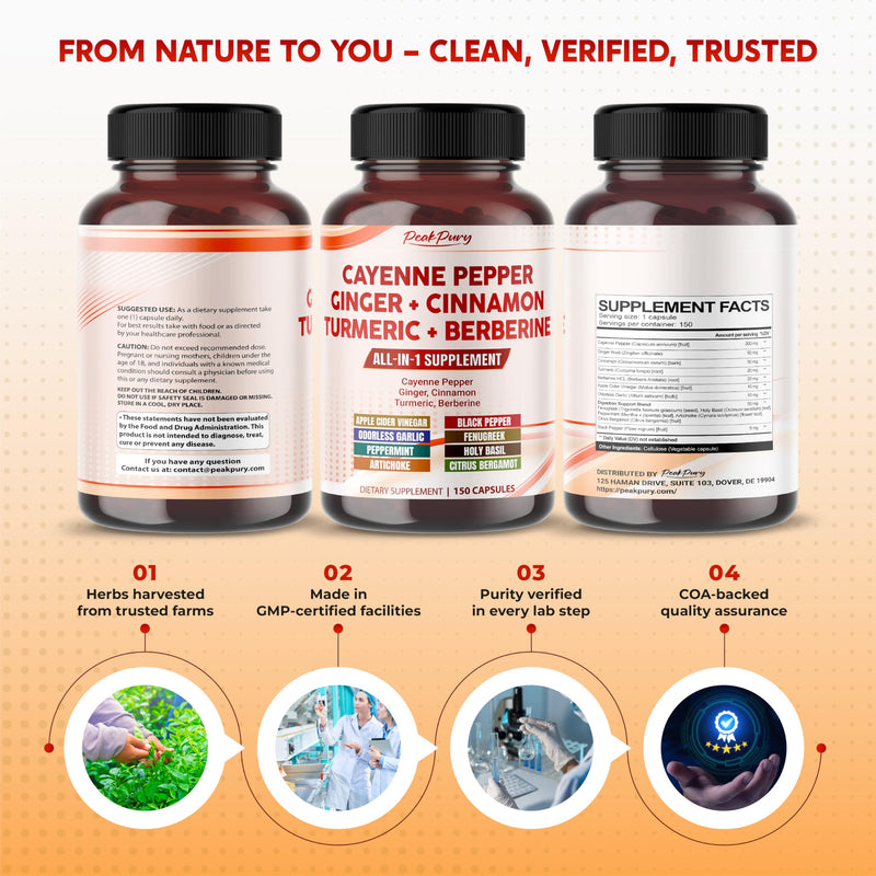 [Australia] - Cayenne Pepper Ginger Turmeric Berberine - Digestion, Gut Heath Support - Made in USA 150 count (pack of 1) 