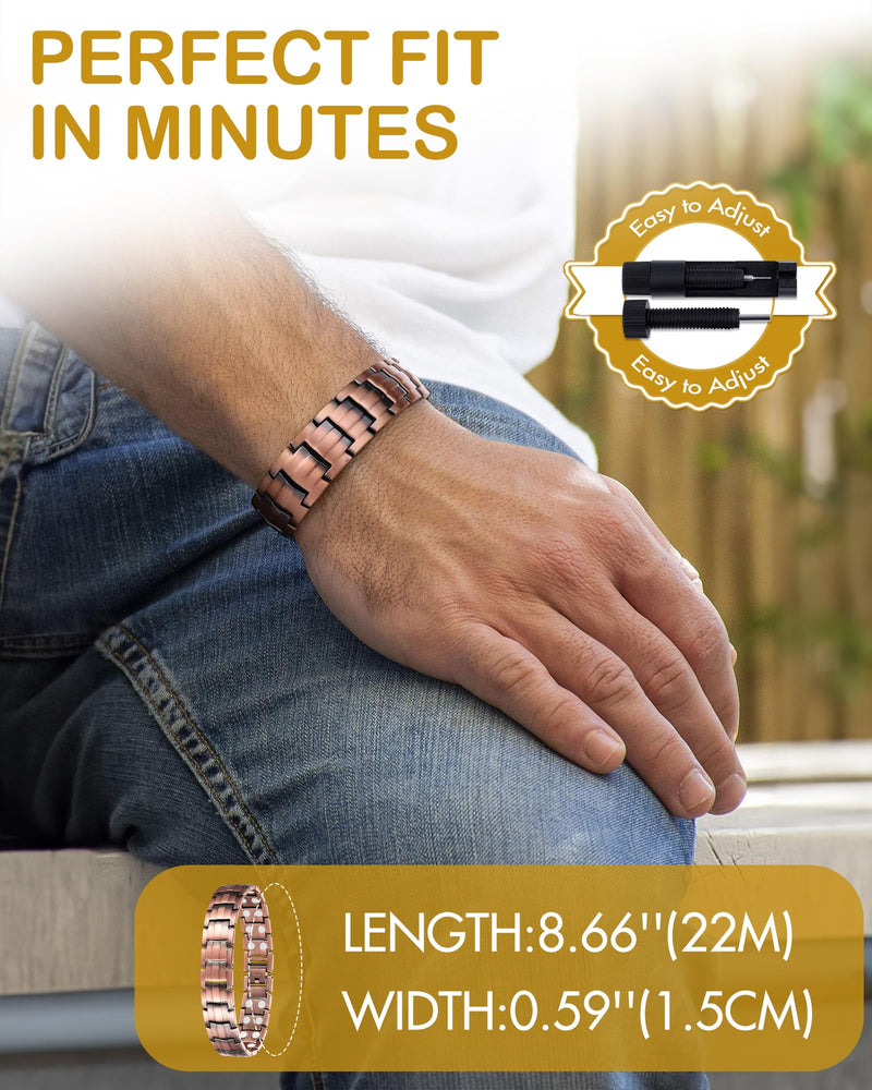 [Australia] - Feraco Men's Copper Magnetic Bracelet Elegant 99.99% Solid Copper Bracelets with Double-Row Strong Magnets,Magnetic Jewelry (Copper) 