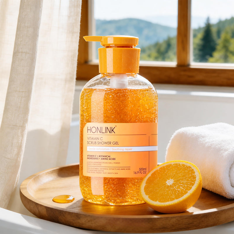 Vitamin C Exfoliating Body Wash for Women – Gentle Shower Gel with Pecan Shell Powder & Botanical Extracts for Daily Hydrating & Smoothing Body Care Routine 1 Bottles Shower Gel