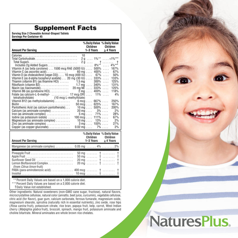 [Australia] - Natures Plus Animal Parade Children's Chewable Multivitamin - Orange Flavor - 90 Animal-Shaped Tablets - Promotes Health & Well-Being - Vegetarian, Gluten Free - 45 Servings 90 Count (Pack of 1) 