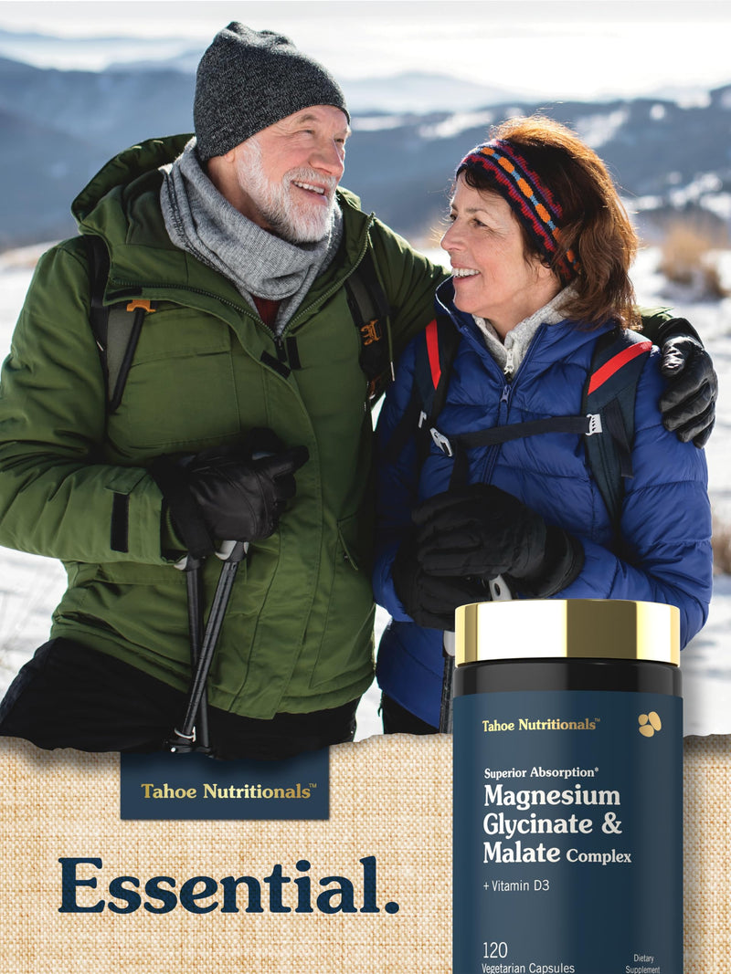 Tahoe Nutritionals Magnesium Glycinate and Malate Complex with Vitamin D3 | 120 Capsules | Superior Absorption | Non-GMO and Gluten Free