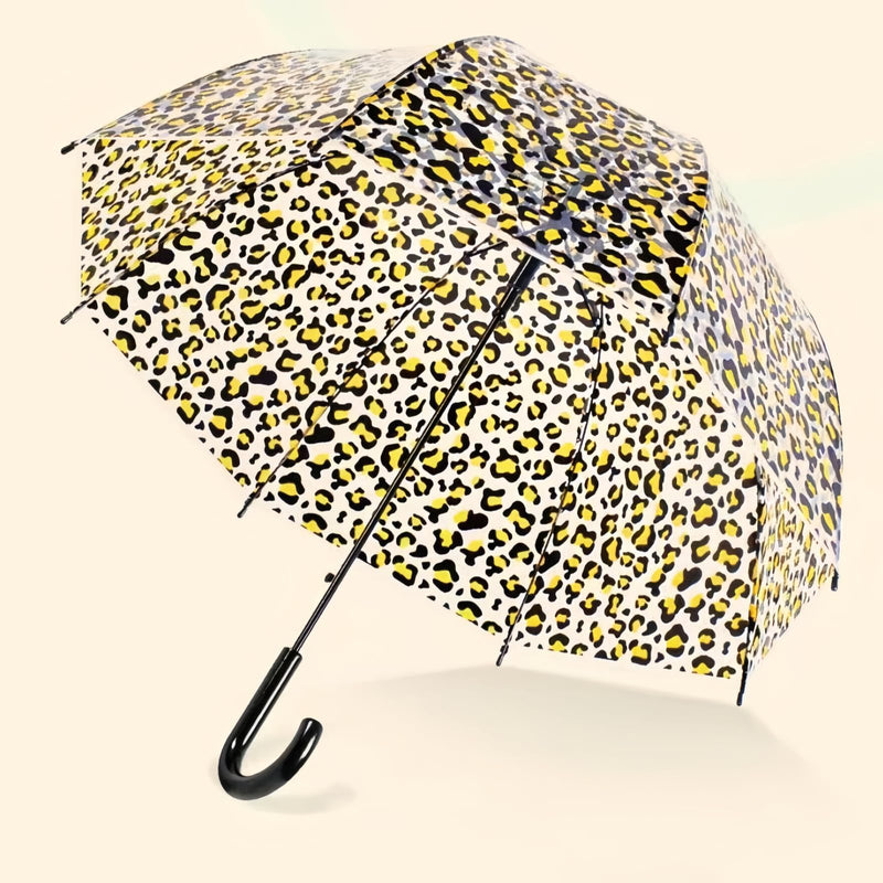 2Pack Clear Windproof Bubble Stick Umbrella, Auto Open Rainproof Transparent Umbrella for Adult Boys and Girls, Lightweight Wind and Rain Protection, Dome Canopy leopard-print 2pcs