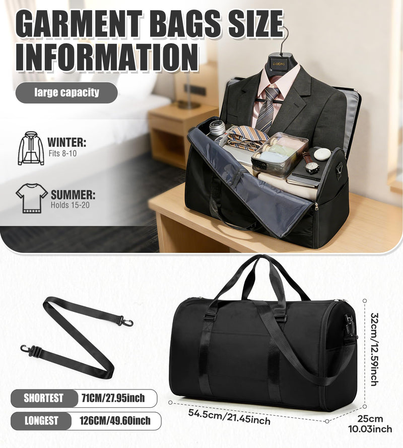 Garment Bag for Travel Duffle Carry on Spirit Airlines Personal Item Travel Bags Large Sports Tote Gym Waterproof Weekender Luggage Weekend Bags Airplanes Eessentials Women Men Black