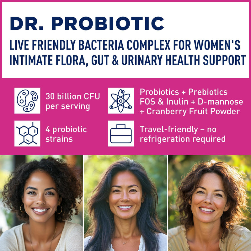 Sense of Life Dr. Probiotic Complex for Women's Health, 30 Capsules – 30 Billion CFU – Probiotics & Prebiotics, D-Mannose & Cranberry - Supports Women's Intimate Flora, Gut & Urinary Health