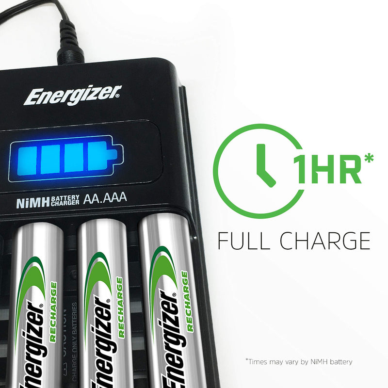 Energizer AA/AAA 1 Hour Charger with 4 AA NiMH Rechargeable Batteries (Charges AA or AAA batteries in 1 hour or less) - Packaging May Vary Battery Charger 1 COUNT