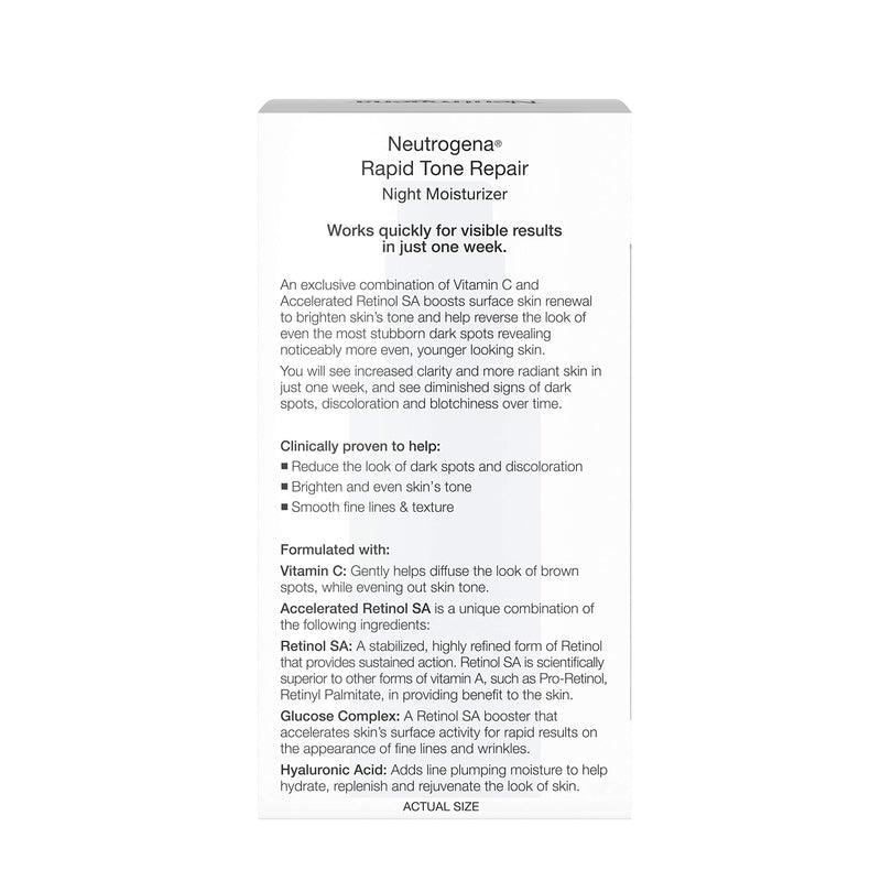 Neutrogena Rapid Tone Repair Night Cream with Retinol, Vitamin C and Hyaluronic Acid - Anti Wrinkle Face and Neck Moisturizer - Vitamin C, Retinol, Glycerin, Hyaluronic Acid, 1 fl. Oz