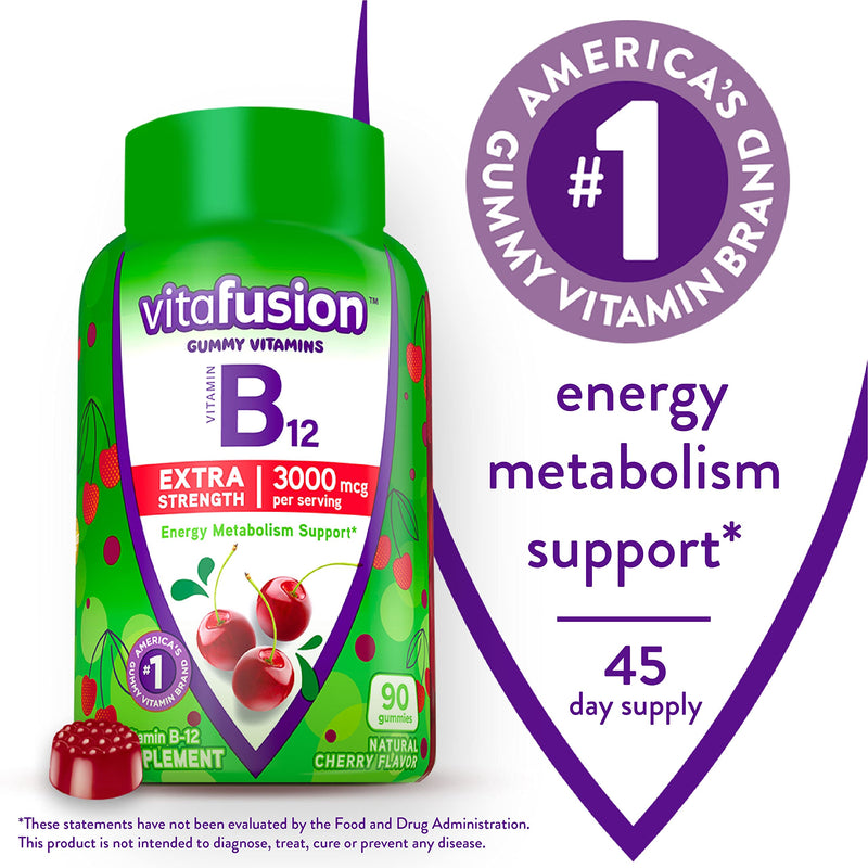 Vitafusion Extra Strength Vitamin B12 Gummy Vitamins for Energy Metabolism Support and Nervous System Health Support & Vitamin D3 Gummy Vitamins for Bone and Immune System Support