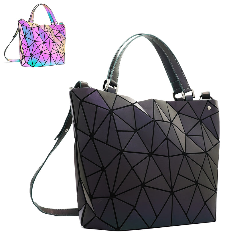 Geometric Purse for Women,Geometric Luminous Crossbody Bags (Large) and Holographic Clutch Set-3a