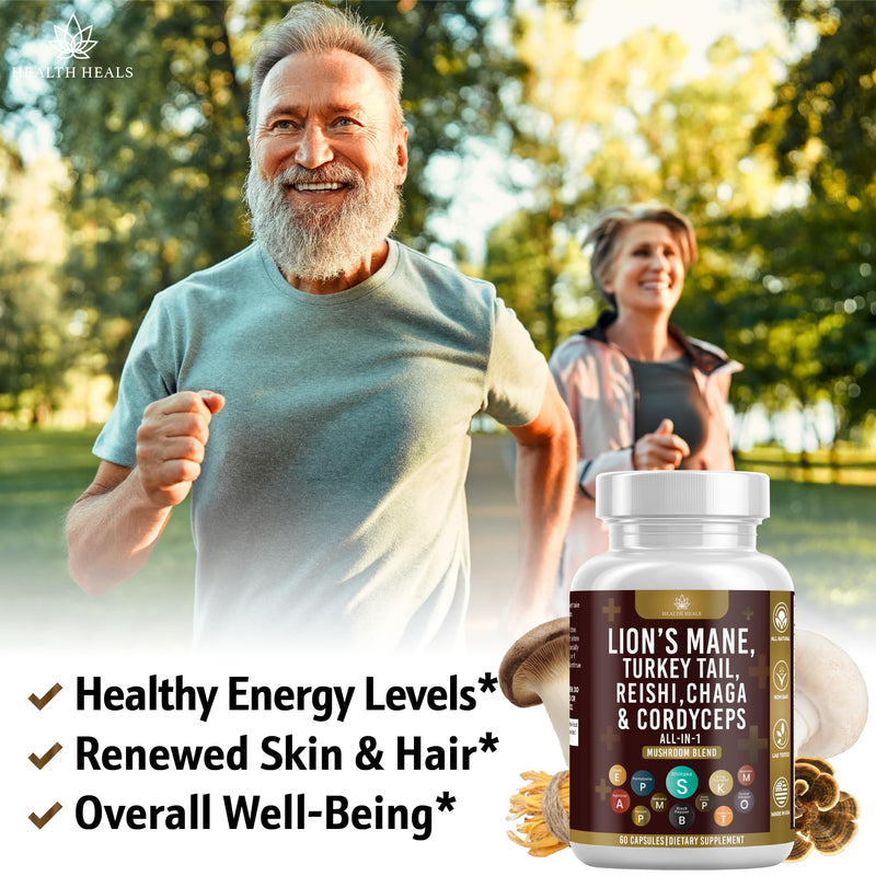 [Australia] - Mushroom Supplement with Turkey Tail 2000mg Reishi 1000mg Cordyceps Chaga 1000mg with Marshmallow Root - 60 Count 