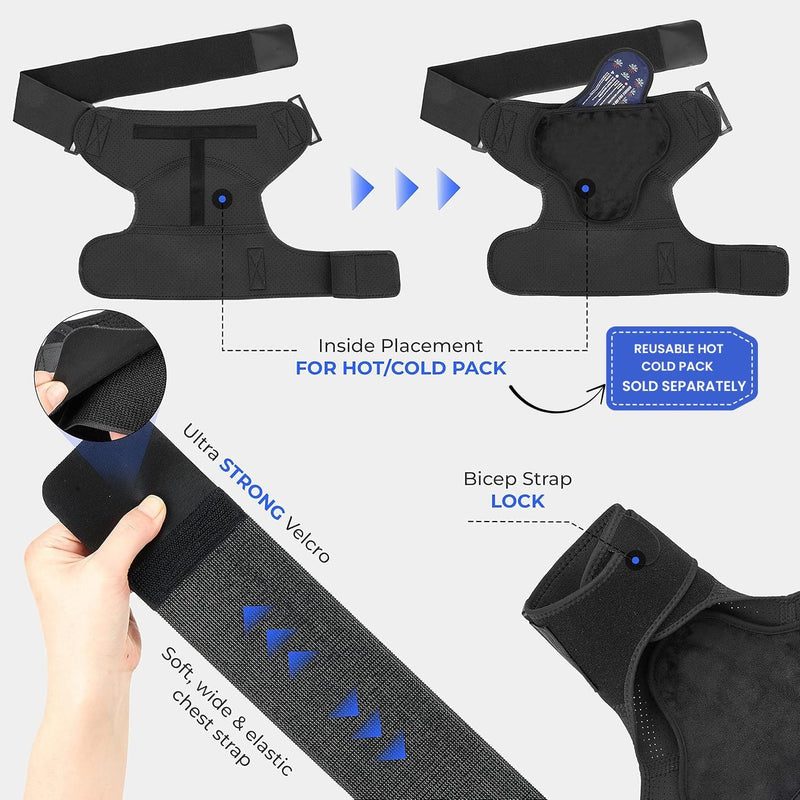 [Australia] - POAGL Adjustable Shoulder Brace for Men - Both Left and Right Arm - Pain Relief for Torn Rotator Cuff, Compression Support Sleeve for Dislocation, Bursitis, Tendonitis (Black, Large) Black 