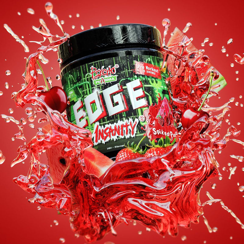 #1 Strongest PWO Psycho Pharma Edge of Insanity - Most Intense Pre Workout Powder for, Focus, Power & Energy. Premium researched Formula and Ingredients - 297.5g (Spike Punch) Spike Punch