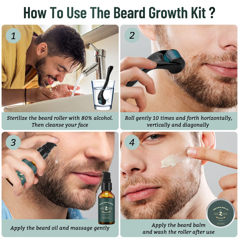 [Australia] - KHOLEZ Beard Growth Kit for Father's Day Christmas Gifts, Beard Growth Set - Beard Growth Products for Men with Beard Roller 0.25 mm, Beard Balm, Beard Scissors, Beard Growth Beard Oil, Beard Growth Beard Care Kit 