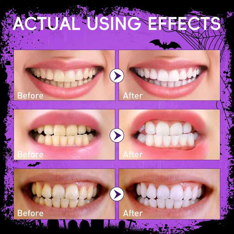 [Australia] - Teeth Whitening Powder Purple Teeth Whitening Kits Natural Tooth Powder Halloween Theme Favors Gifts Set Powder Toothpaste for Men Women Tooth Stain Removal 