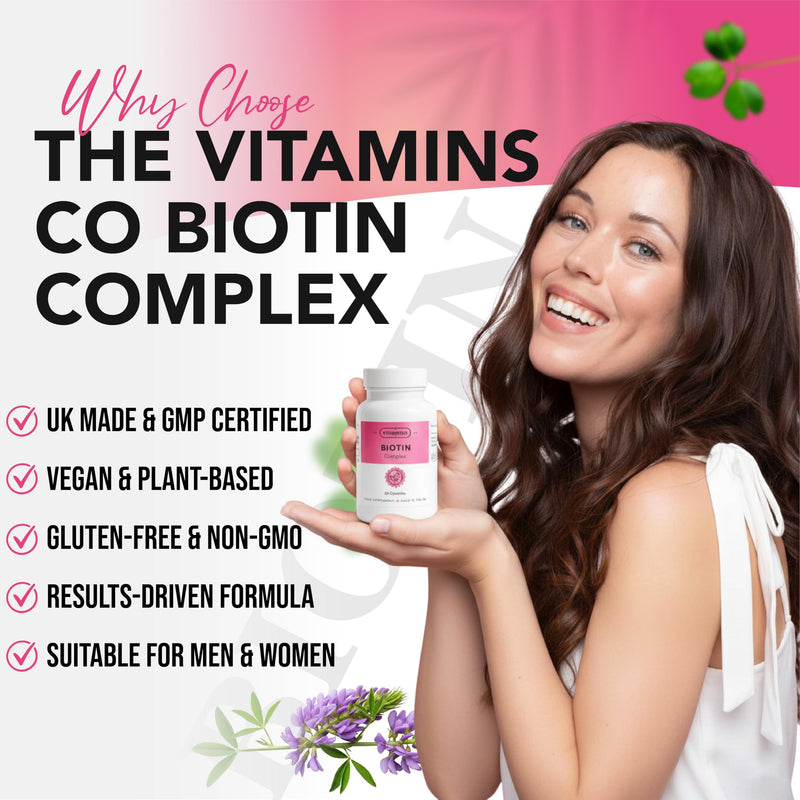 Biotin Complex Hair Skin & Nails Supplement | Supports Healthy Hair Growth, Strong Nails & Glowing Skin | Energy & Metabolism Support | 60 Capsules