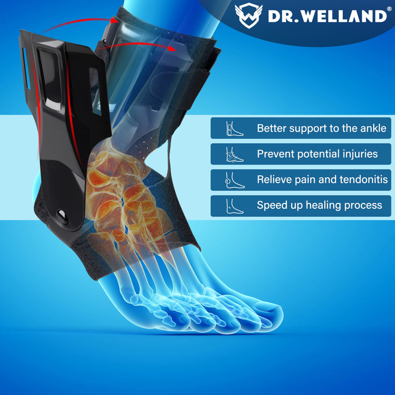 Dr.Welland Ankle Brace with Side Stabilizers -Adjustable Ankle Support for Sprains, Sports Injuries, Plantar Fasciitis, Injury Recovery, Best Ankle Support for Running, Basketball, Volleyball (Medium) Medium