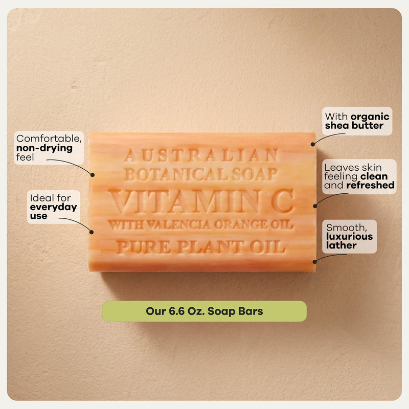 Australian Botanical Soap Vitamin C with Valencia Orange Oil 6.6 oz Triple Milled Luxury Soap Bar Enriched with Shea Butter, Suitable for Men, Women and All Skin Types, Pack of 1 6.6 Ounce (Pack of 1)