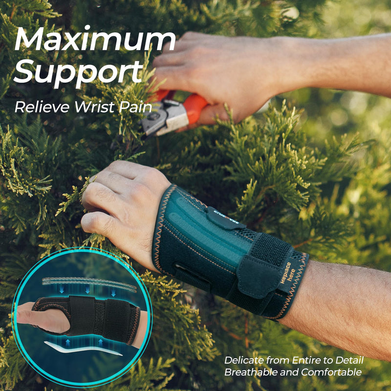 [Australia] - CURECARE Carpal Tunnel Wrist Support 2 in 1, Wrist Bandages with 3 Metal Stabilizers, Wrist Splint for Relief from Carpal Tunnel Syndrome, Tendonitis (S/M, Right) S/M Right-Black 