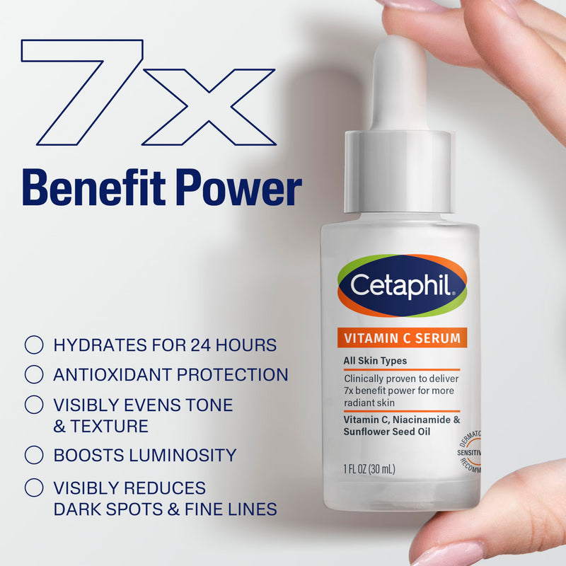 Cetaphil Vitamin C Serum for Dark Spots, Niacinamide, Fragrance Free, 1 Fl Oz