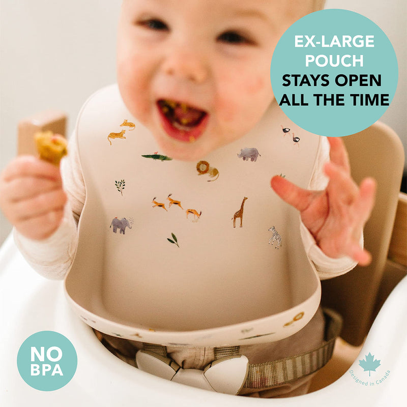 [Australia] - Loulou Lollipop Soft, Waterproof Silicone Feeding Bib for Babies and Toddlers Safari Jungle 