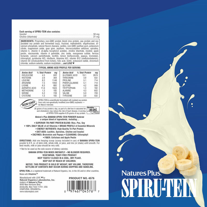 [Australia] - NaturesPlus SPIRU-TEIN Shake - Banana Flavor - 1.2 lbs, Spirulina Protein Powder - Plant Based Meal Replacement, Vitamins & Minerals For Energy - Vegetarian, Gluten-Free - 16 Servings 1.2 Pound (Pack of 1) 