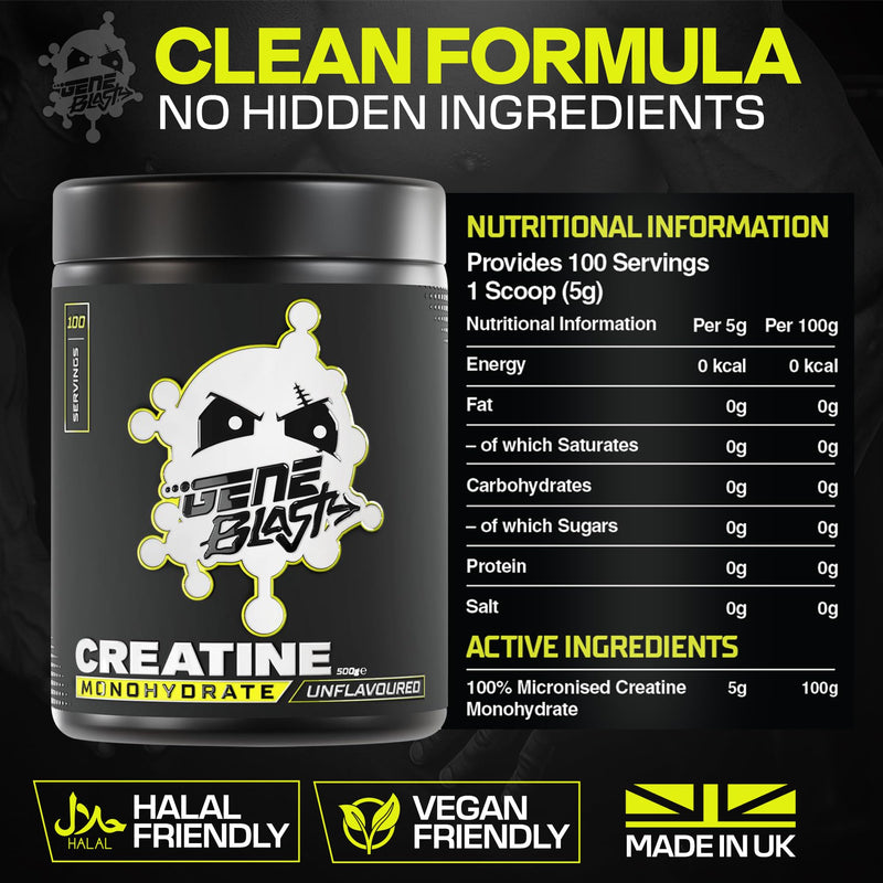 Micronised Creatine Monohydrate Powder 500g – 100 Servings – Creatine for Strength & High-Intensity Performance (Unflavoured) Unflavoured