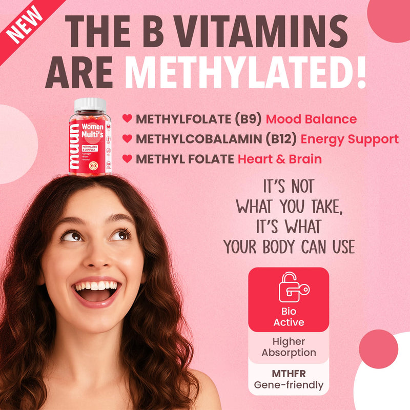 Muun Methylated Multivitamin for Women Gummies w/Algae Calcium Iron Vitamin