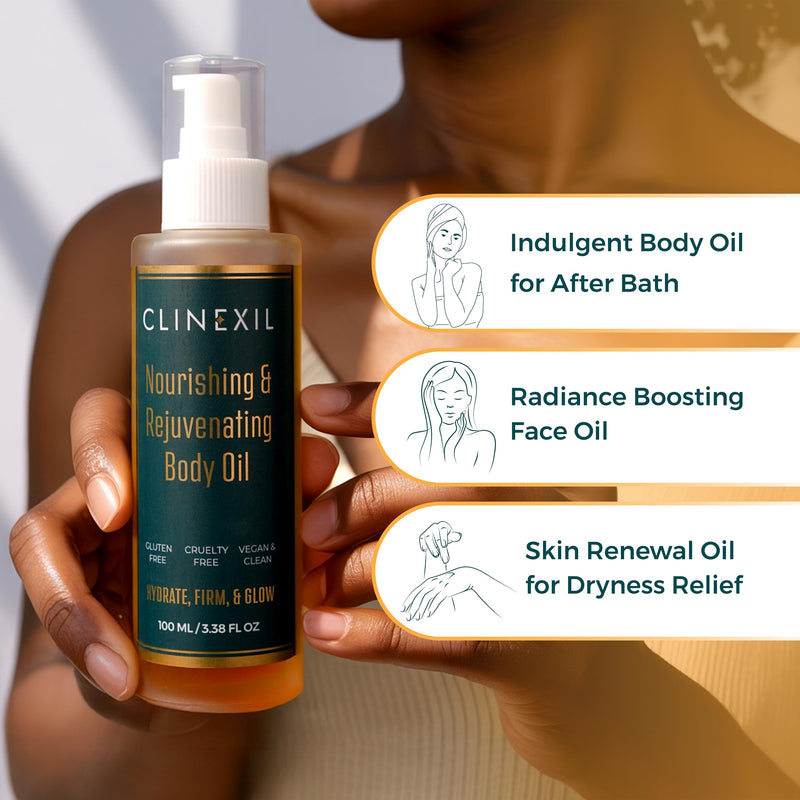 After Shower Body Oil for Women- Hydrating & Firming Natural Moisturizer for Dry Skin-Cold Pressed Jojoba, Baobab, Sea Buckthorn & Vitamin E – Non-Greasy, fast absorbing Skin Oil – 3.38 oz