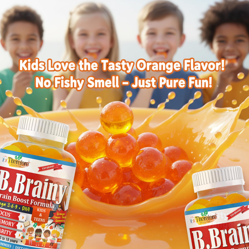 B.Brainy Focus Gummies for Kids & Teens, Kids Focus and Attention Supplements, Brain Focus Vitamins, Vegan Omega 3 EPA/DHA, Support Memory, Clarity, Concentration, Low Sugar 60 Gummies