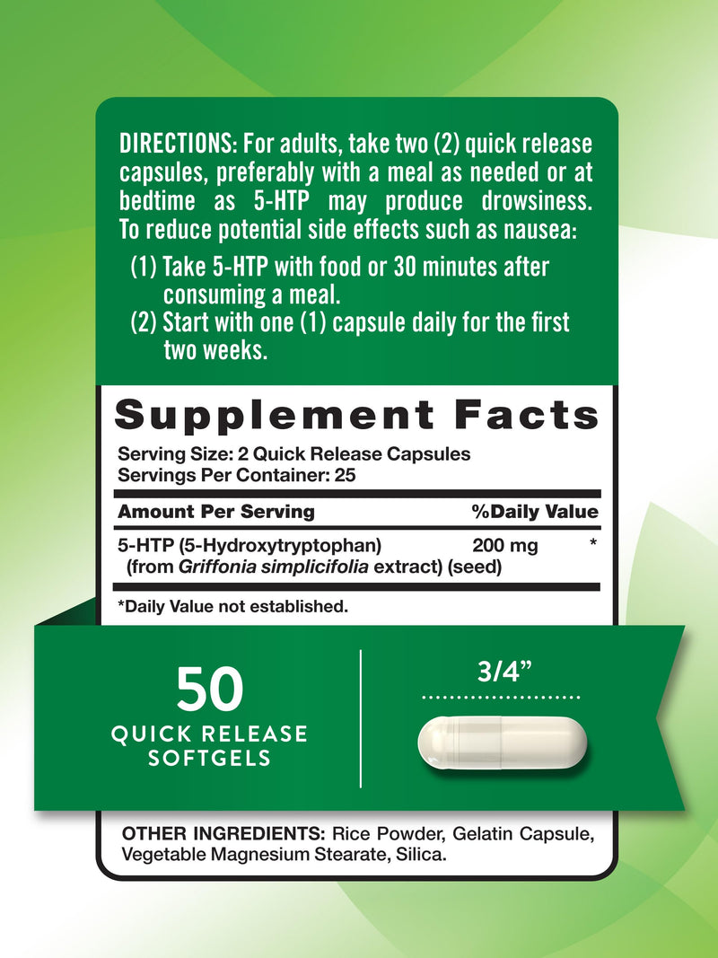 [Australia] - Nature's Truth 5HTP 200mg Capsules | 50 Count | 5 Hydroxytryptophan | Non-GMO & Gluten Free Supplement 