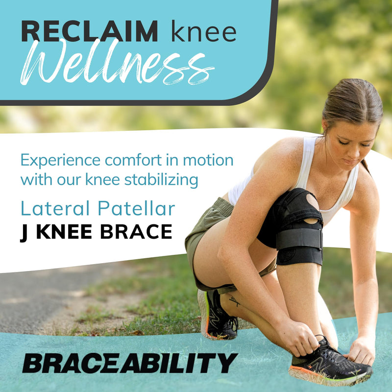 BraceAbility J Patella Knee Brace - Lateral Patellar Stabilizer with Medial and J-Lat Support Straps for Dislocation, Subluxation, Patellofemoral Pain, Left or Right Kneecap Tracking (Medium) Medium