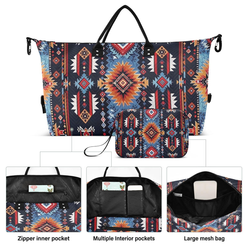 Kigai Native American Tapestry Patterns Travel Duffel Bags 2PCS,Sports Duffel Bags for Men Women,Weekender Overnight Bag Gym Tote Bag with Toiletry Bag