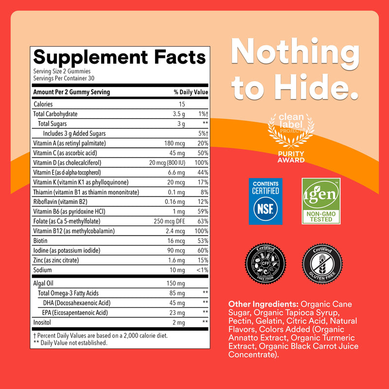 SmartyPants Kids Multivitamin Gummies with Omega 3 DHA/EPA, Vitamins D3, C, B12, B6, A, K, and Zinc, Gluten Free, Clean Label, Three Fruit Flavors, 60 Gummies (30 Day Supply) 1 Count (Pack of 1) Three Fruit - 30 Day Supply