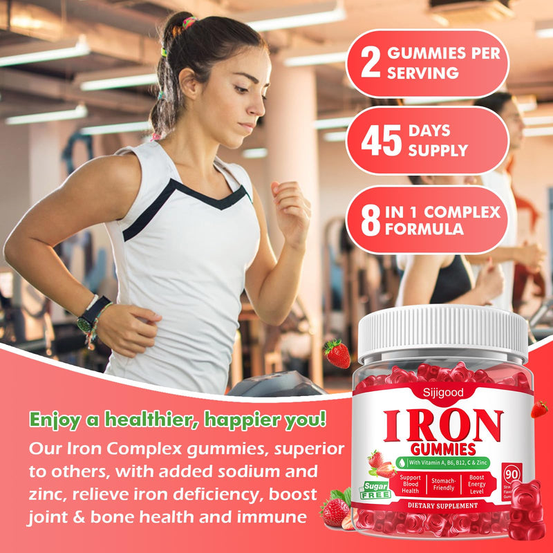 90 Count | Iron Supplement for Women, Men & Kids, Iron Gummies for Iron Deficiency & Anemia with Vitamin C B6 B12,Folate-Iron Supplement Support Bl♡♡d Oxygen & Energy Boost, Vegan,Non-GMO &Gluten Free Strawberry 90 Count (Pack of 1)