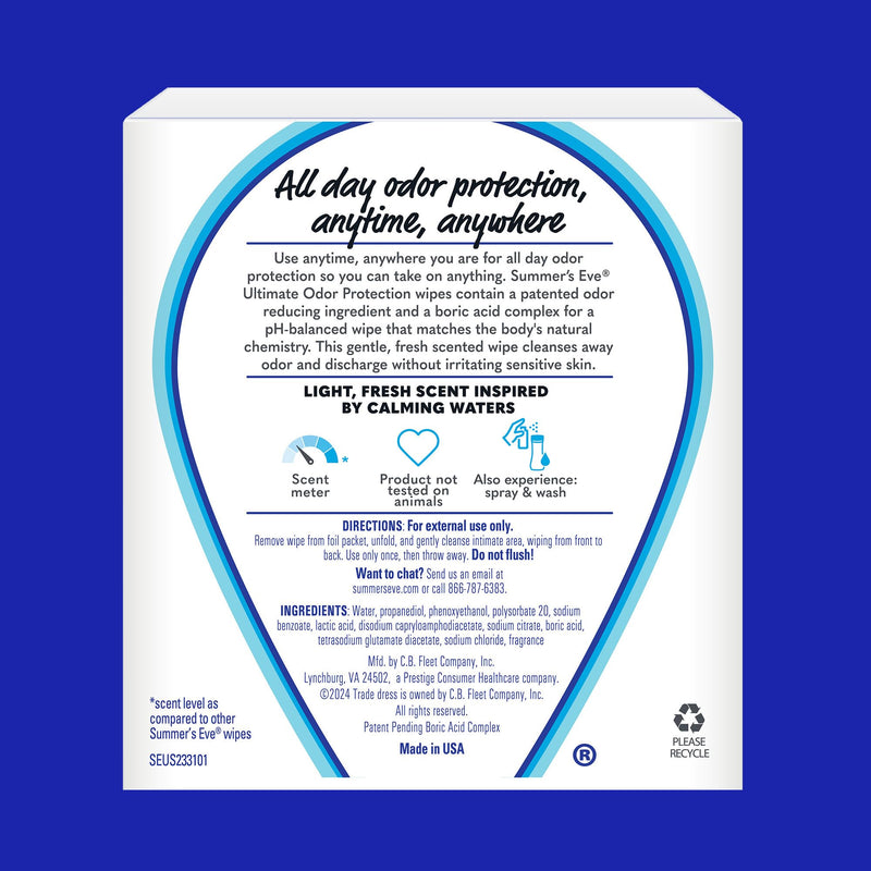 [Australia] - Summer's Eve, Ultimate Odor Control, Daily Feminine Wipes with Boric Acid, Removes Odor, On-the-go Body Wipes with pH Balance, 12 ct 12 Count (Pack of 1) 