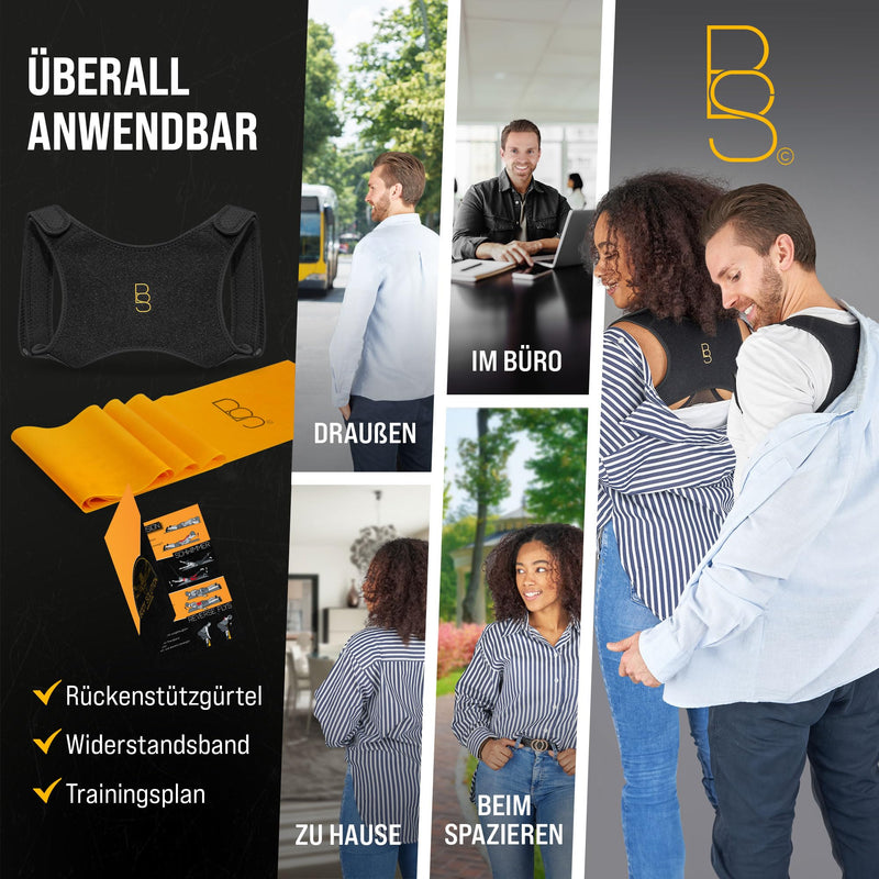 [Australia] - BODYSOLUTION back straightener - 3 in 1 - high-quality posture correction - back support belt for an upright posture - size-adjustable back strap - black - S-M polyoxymethylene S-M: 70cm - 110cm 