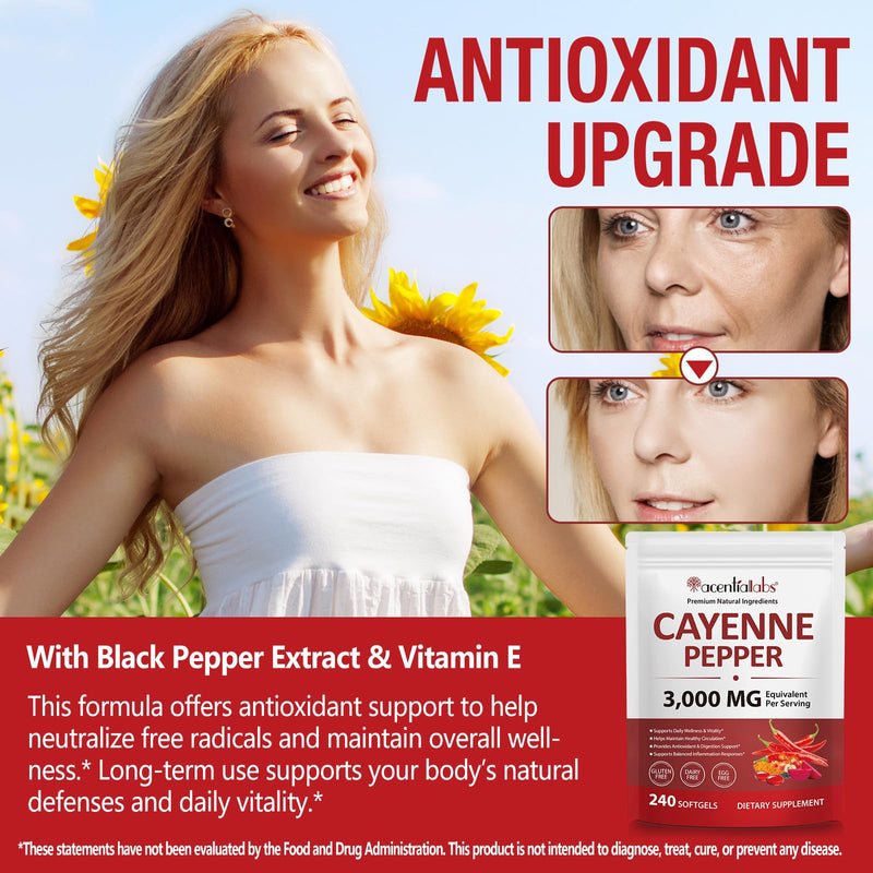 Cayenne Pepper Softgels with Beetroot, Hawthorn, Grape Seed, and Turmeric – Infused with Vitamins D3, K2 & E – Supports Circulation, Leg Health, and Heart Function – 240 Softgels