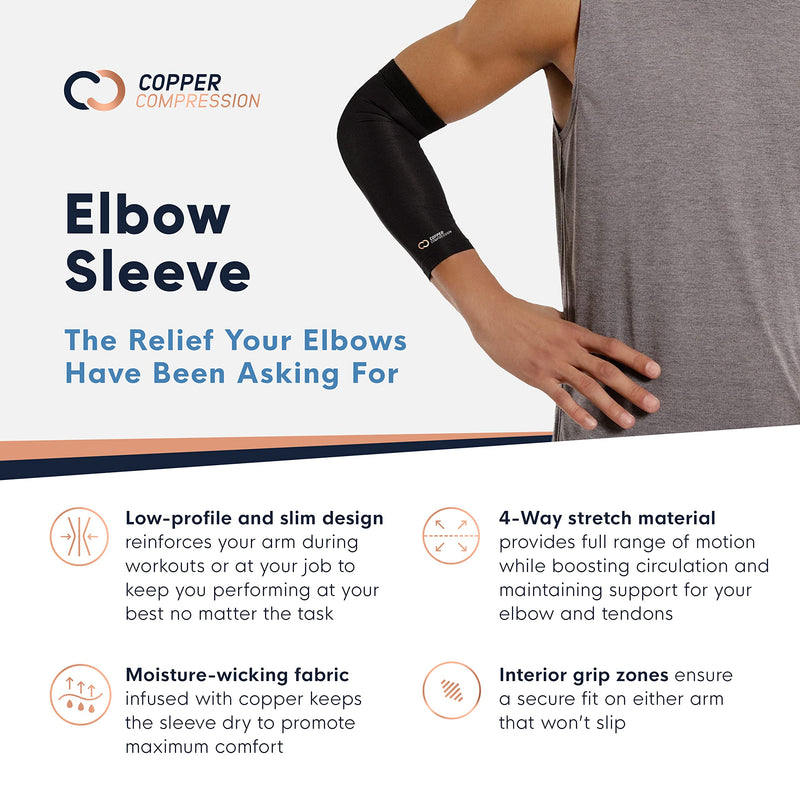 [Australia] - Copper Compression Elbow Sleeve - Copper Infused Orthopedic Brace for Tennis & Golfer Elbow, Tendonitis, Arthritis, Bursitis, Sore Joints & Muscles - Fits Men & Women -1 Sleeve - Original/Black - L Large 