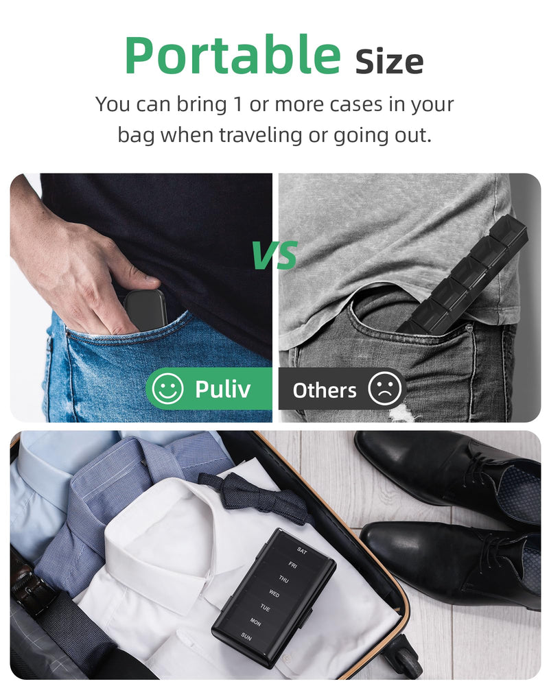 [Australia] - PULIV Pill Organizer with Large Capacity, Dual Protection Pill Box 7 Day, Arthritis Friendly Pill Case Easy to Open, Weekly Medicine Organizer for Vitamins, Medications, Fish Oils, Supplements (Black) Black 