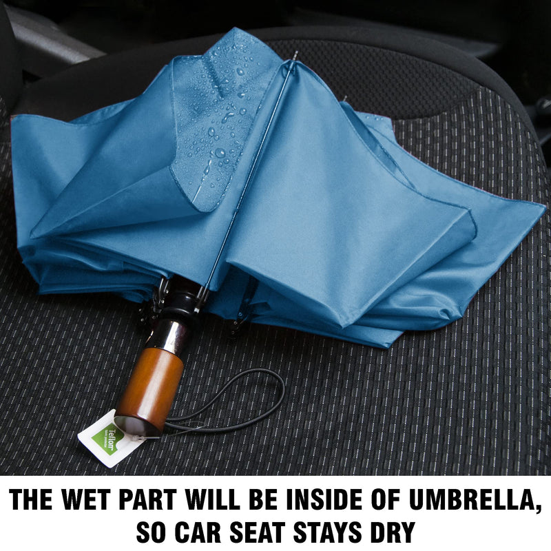 NEW 2 PCS Umbrellas for Rain Black and Light Blue Auto Open and Close Folding Umbrella Windproof Sturdy Unbreakable Umbrellas with Wooden Handle for Women Men - Bundle