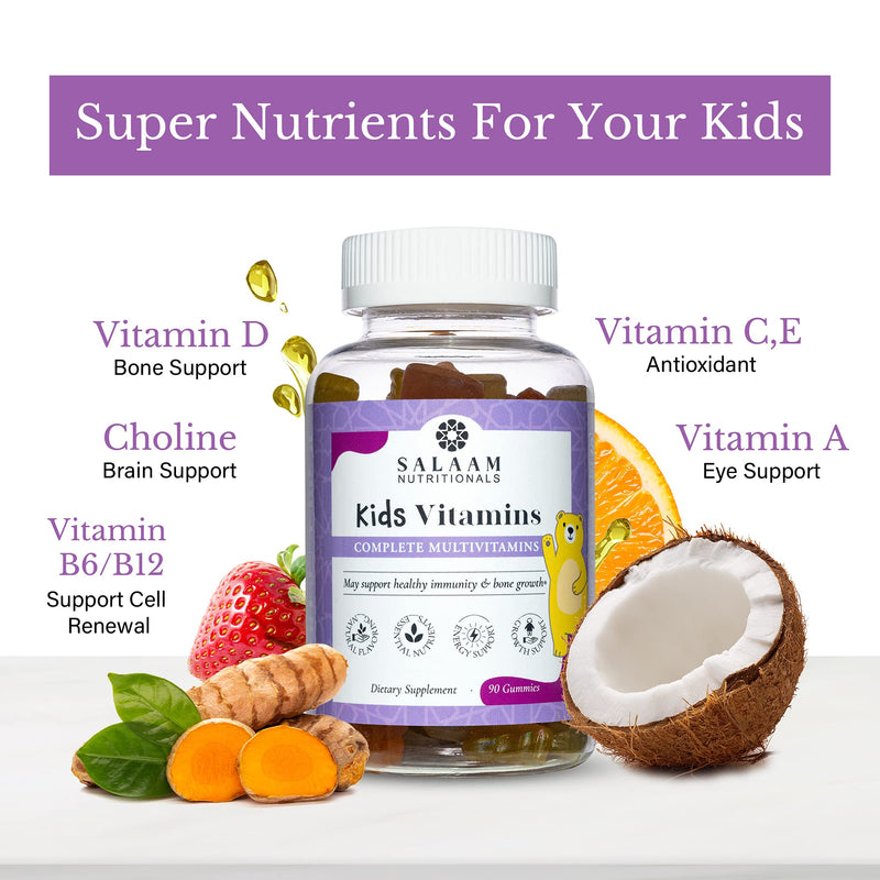 Salaam Nutritionals - Multivitamins, Multivitamins for Kids, Gummy Vitamins with 13 Essential Vitamins + Minerals, Bone and Immunity Support, 90 Count, 1 Pack Multivitamins 1pack