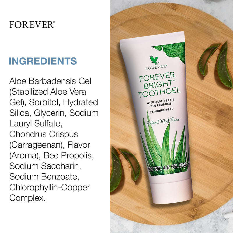[Australia] - Forever Living - Bright Toothgel, Fluoride-Free Aloe Vera Gel with Bee Propolis, Peppermint-Spearmint Flavor, 4.6 oz, 2 Pack Mint 4.6 Ounce (Pack of 2) 