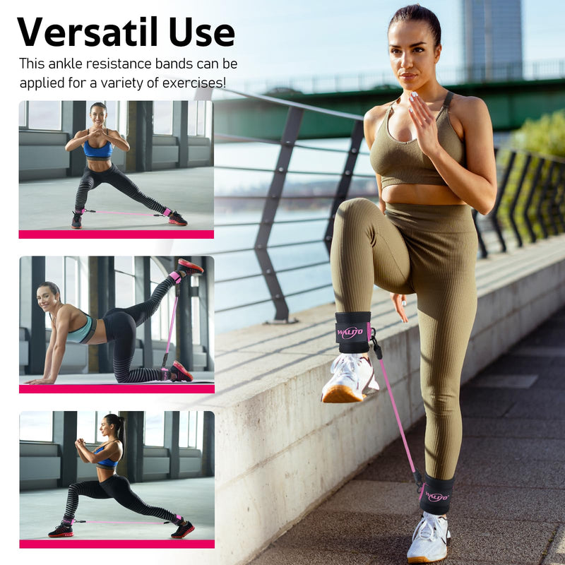 [Australia] - WALITO Ankle Resistance Bands with Cuffs, Exercise Bands for Legs and Butt, Booty Workout Equipment for Kickbacks and Hip Fitness Training Black pink 