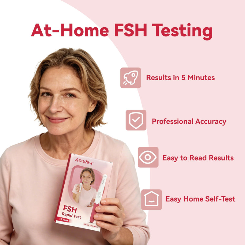 AssuTest Fertility Test for Women - 5 Tests Menopause Test Kit At Home, FSH Test for Perimenopause & Ovarian Reserve, Fast & Reliable Results