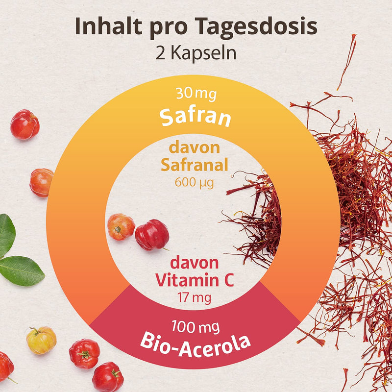 [Australia] - Saffron extract capsules - 180 pieces for 3 months - With 30 mg saffron from Spain - Safranal content of at least 2% (600 µg) - With vitamin C from organic acerola 